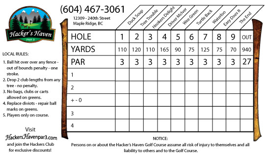 A Hackers Haven Golf Score Card